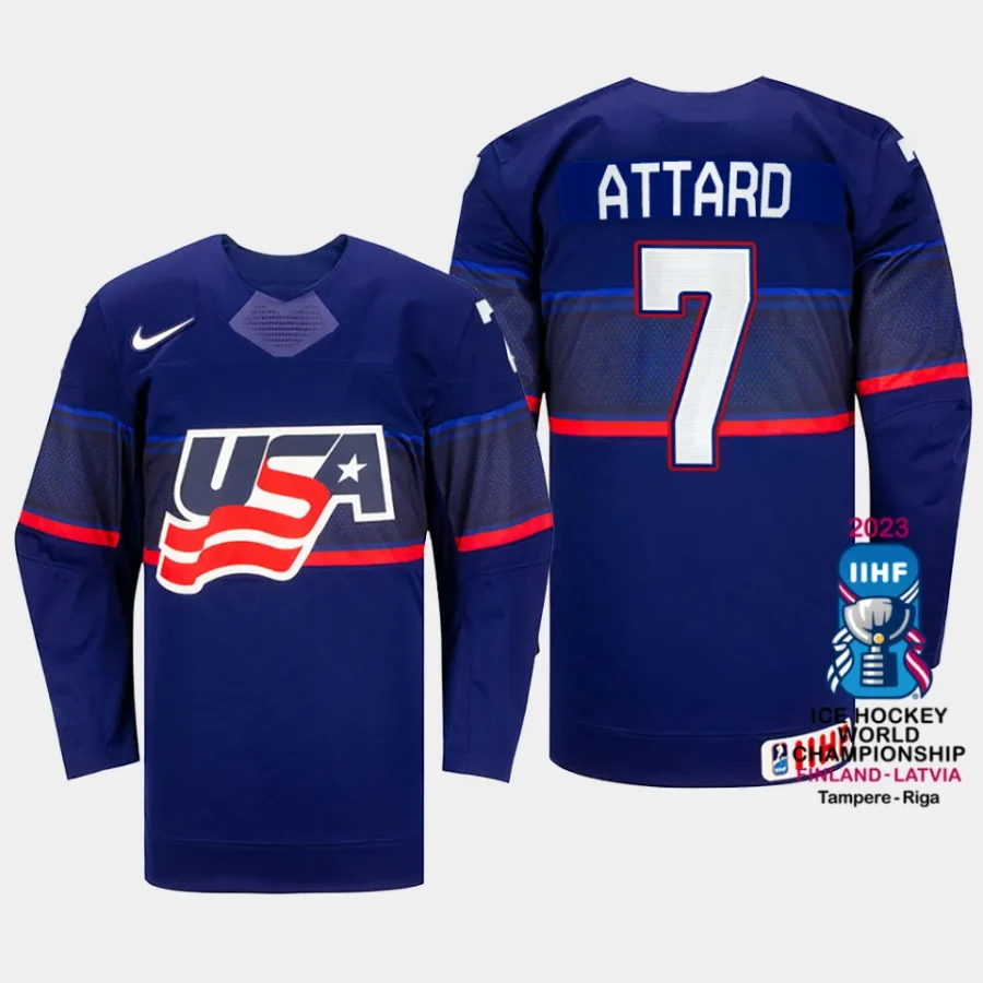 usa hockey ronnie attard 2023 iihf world championship men away jersey blue