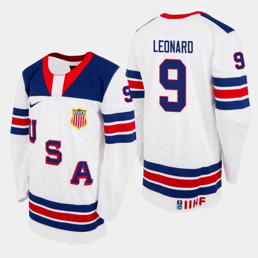 usa hockey ryan leonard 2022 iihf world u18 championships men home jersey white