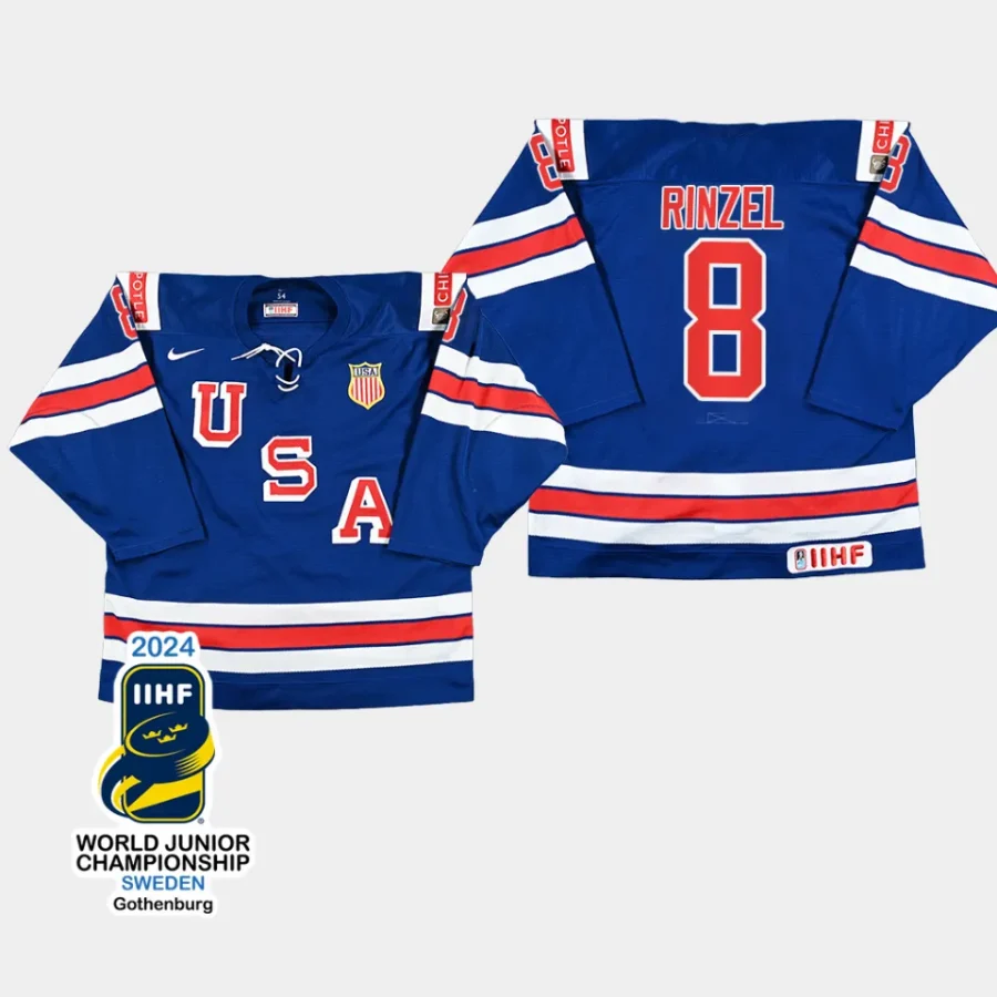 usa hockey sam rinzel 2024 iihf world junior champions men jersey blue