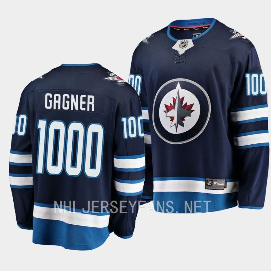 winnipeg jets sam gagner 1000 career games commemorative jersey navy