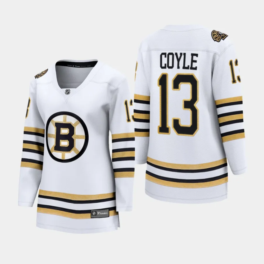 women bruins charlie coyle white 2023 24 100th anniversary premier breakaway player jersey