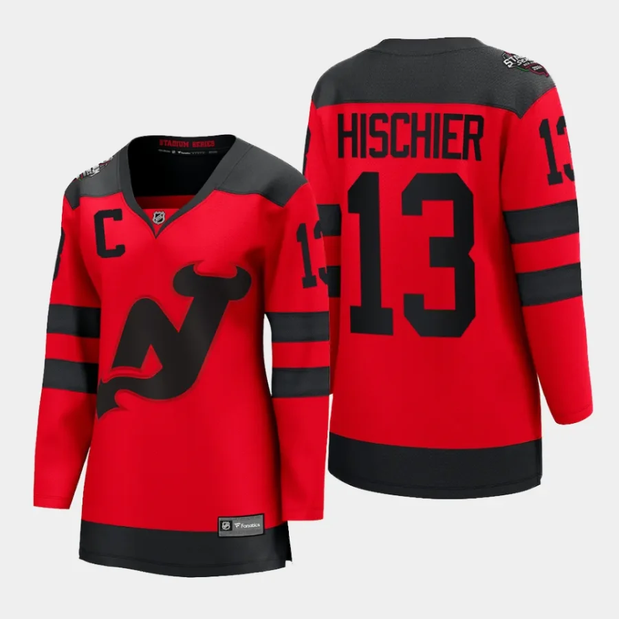 women devils nico hischier red 2024 nhl stadium series breakaway player jersey