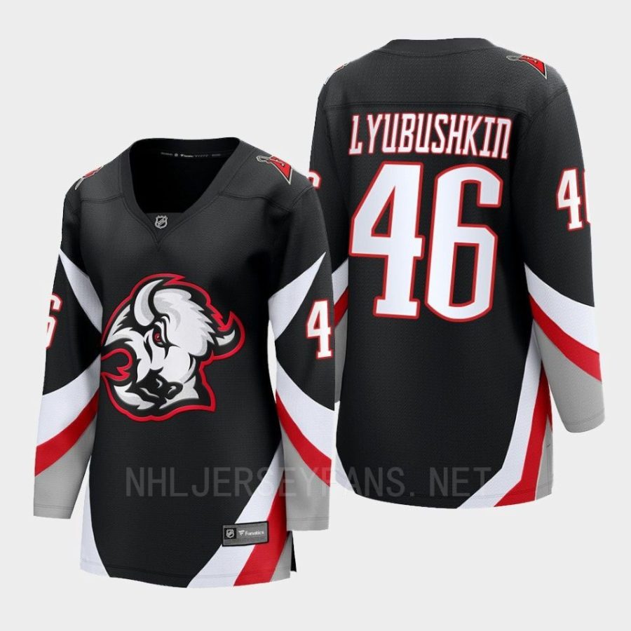 women sabres ilya lyubushkin black 2022 23 goathead third premier breakaway player jersey