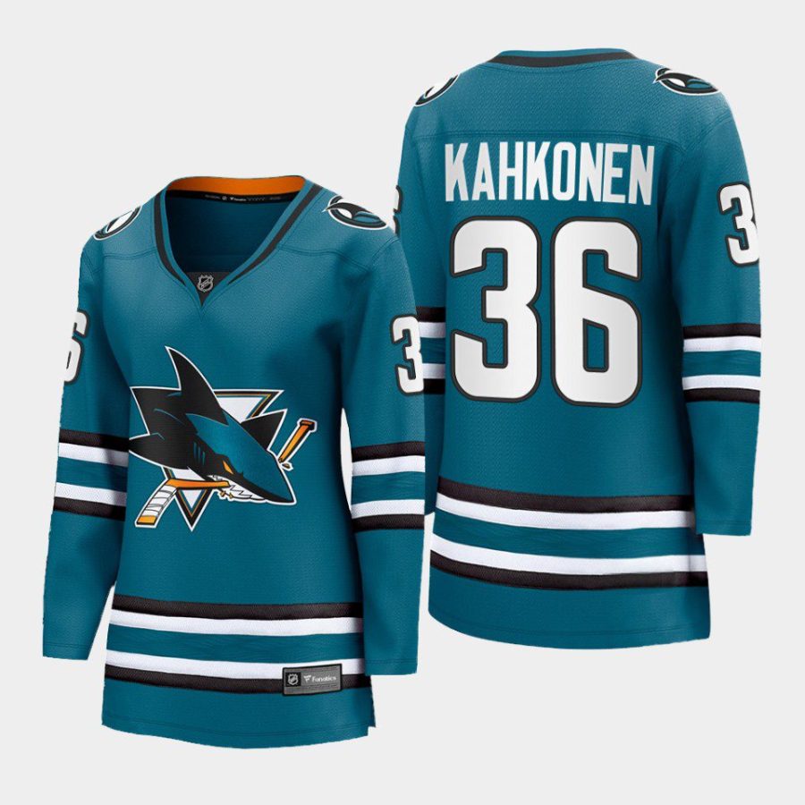 women sharks kaapo kahkonen teal 2022 23 home premier breakaway jersey