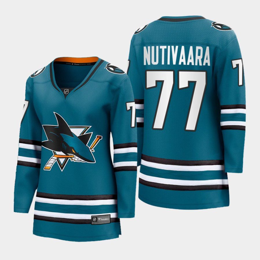 women sharks markus nutivaara teal 2022 23 home premier breakaway jersey