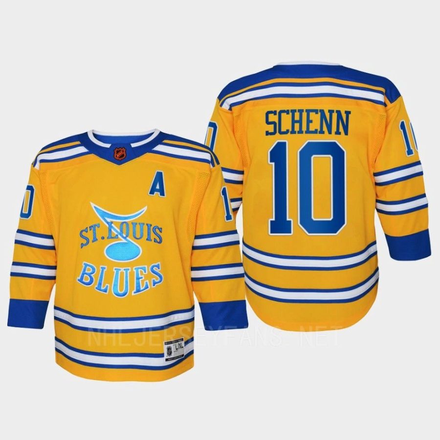 youth blues brayden schenn yellow 2022 special edition 2.0 replica retro jersey