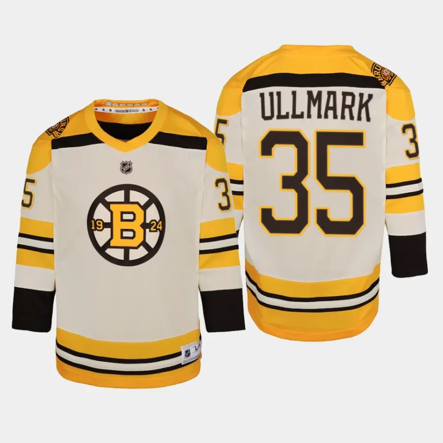 youth bruins linus ullmark cream 2023 24 100th anniversary premier player jersey