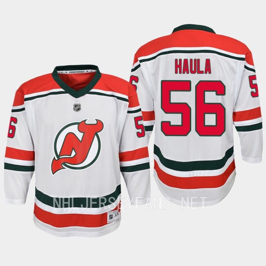 youth devils erik haula white 2022 23 heritage replica jersey