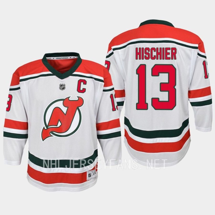 youth devils nico hischier white 2022 23 heritage replica jersey