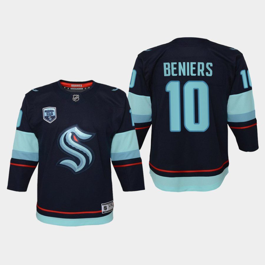 youth kraken matthew beniers navy home breakaway player jersey