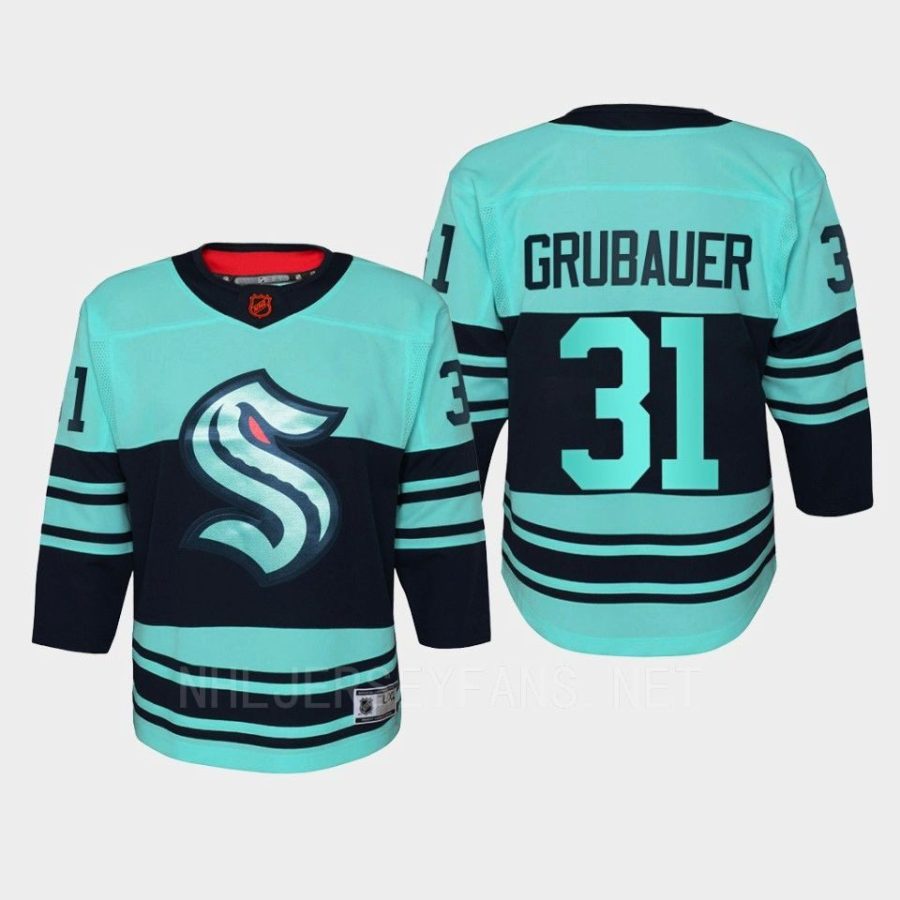 youth kraken philipp grubauer ice blue 2022 special edition 2.0 replica retro jersey