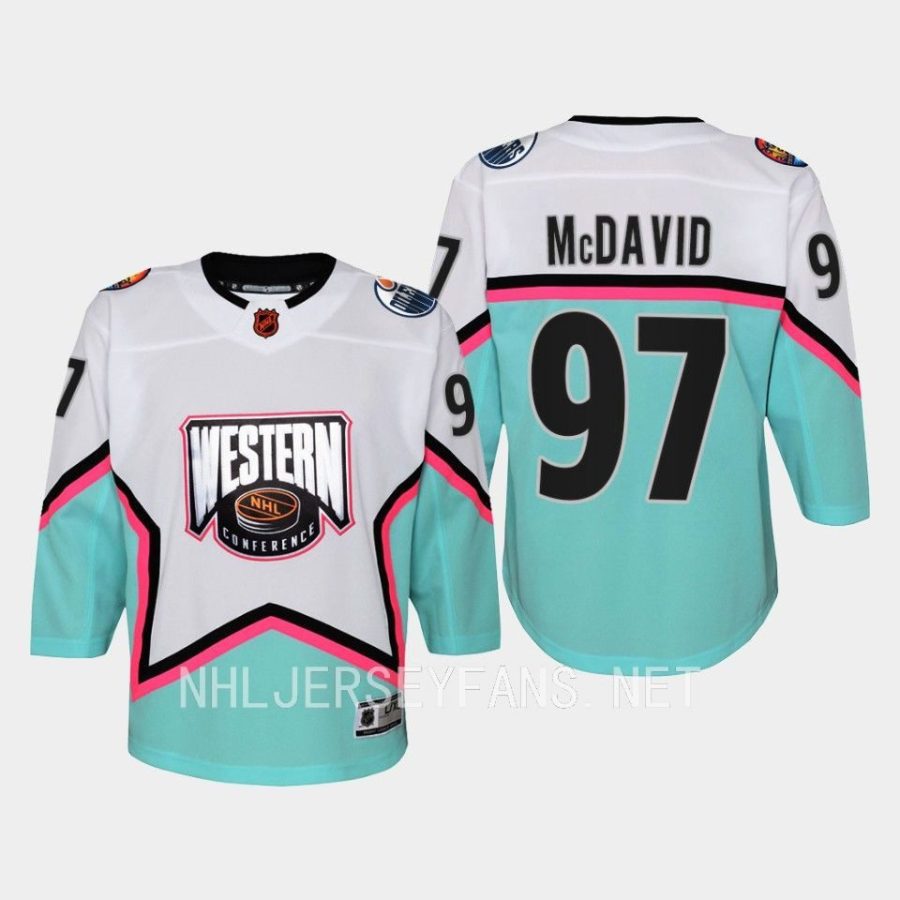 youth oilers connor mcdavid white 2023 nhl all star western conference premier jersey