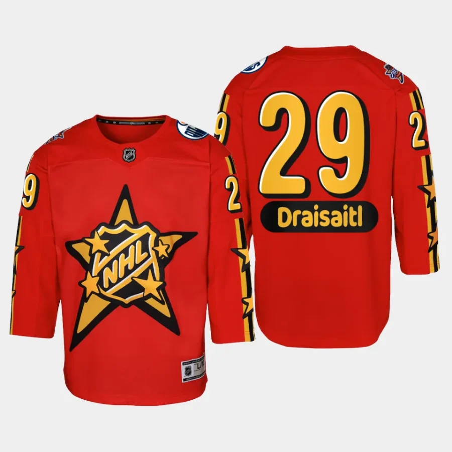 youth oilers leon draisaitl red 2024 nhl all star game premier jersey